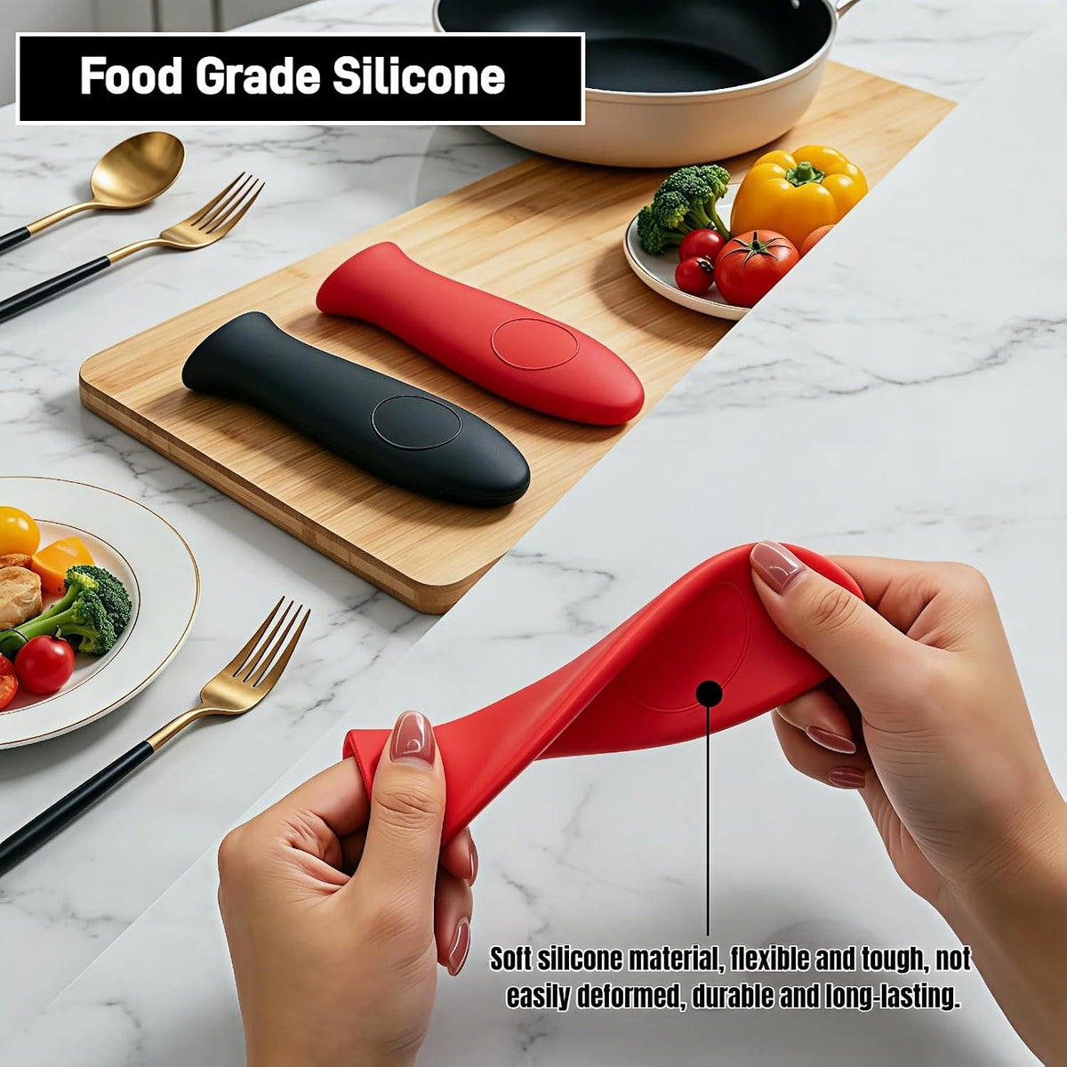 Silicone Hot Handle Covers for Cast Iron Skillet, Pan and Pot, Heat Resistant up to 446°F, 4 Colors, Set of 4