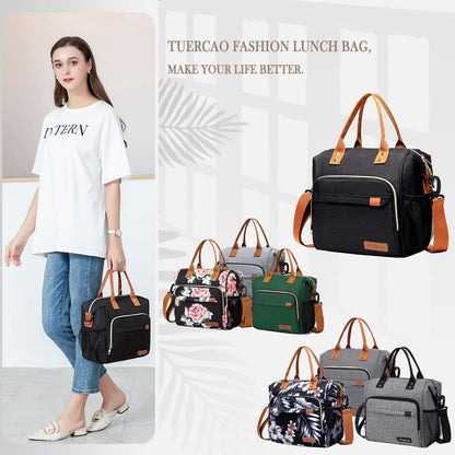 TuErCao Small Lunch Bag Lightweight Insulated Lunch Box for Women Work Portable Soft Cooler for Picnic Travel Road Trips, Loncheras para Mujer, Black