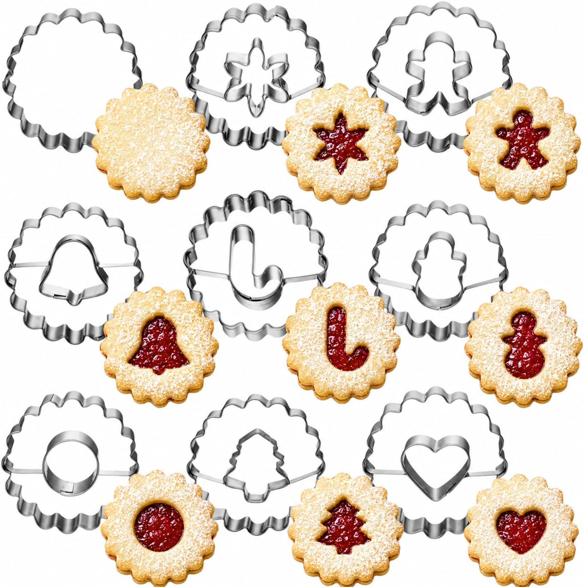 LUBTOSMN 9-Piece Christmas Linzer Cookie Cutter Set, 1.77-Inch