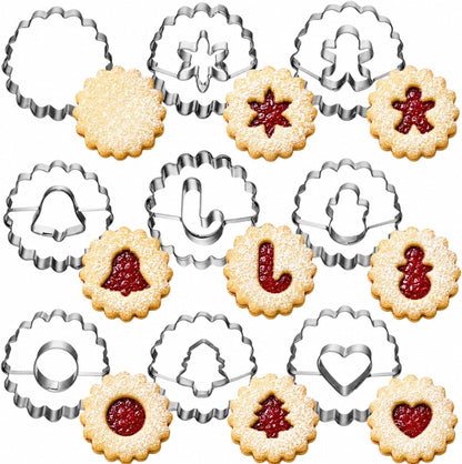 LUBTOSMN 9-Piece Christmas Linzer Cookie Cutter Set, 1.77-Inch