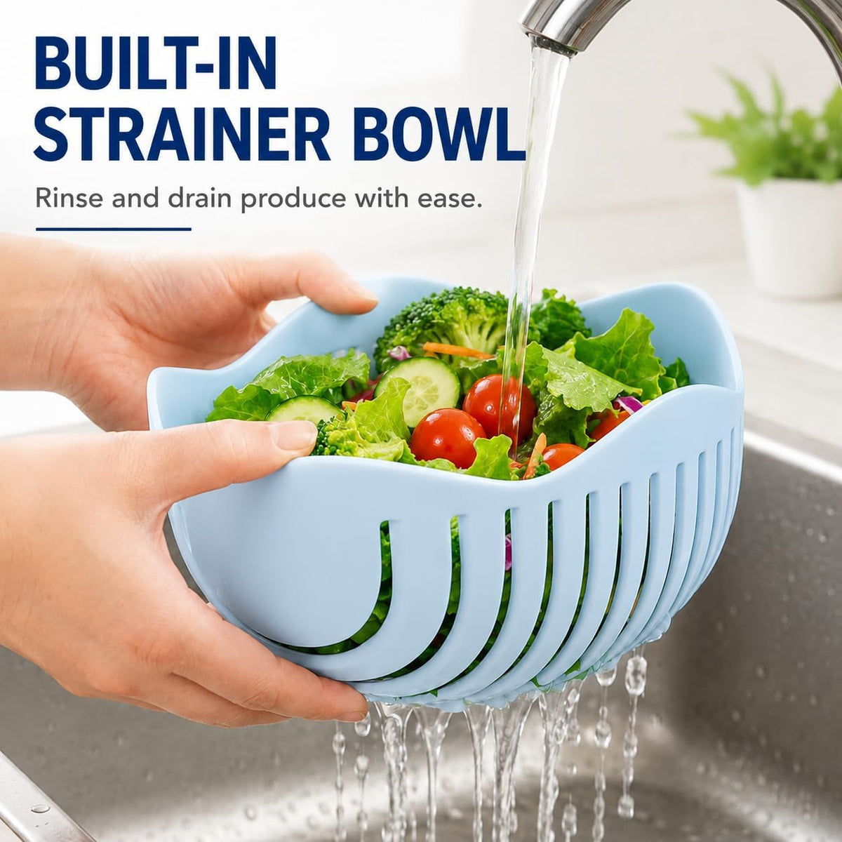 Salad Chopper Bowl with Slits, Fruit Vegetable Cutter, White