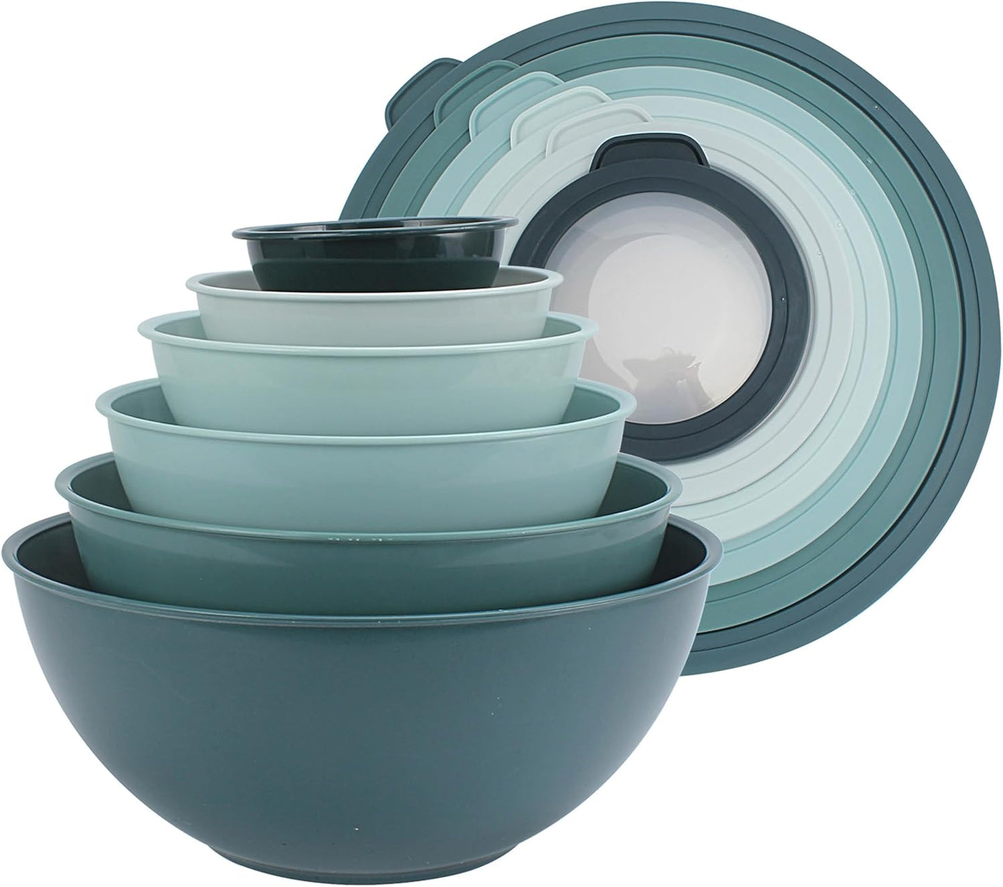 COOK WITH COLOR Mixing Bowls with Lids - 12 Piece Plastic Nesting Bowls Set includes 6 Prep Bowls and 6 Lids, Microwave Safe Mixing Bowl Set, Pink Embossed - Colors B