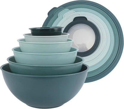COOK WITH COLOR Mixing Bowls with Lids - 12 Piece Plastic Nesting Bowls Set includes 6 Prep Bowls and 6 Lids, Microwave Safe Mixing Bowl Set, Pink Embossed - Colors B