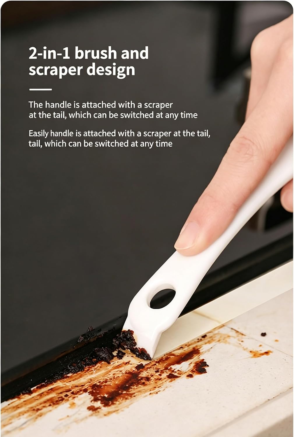 2 Pack Grill Cleaning Brush for BBQ Grill Grates, Kitchen Gap Cleaning Brush with Scraper, Detail Cleaning Tool for Stove Top, Sink, Oven Rack, Drain and Hard-to-Reach Areas