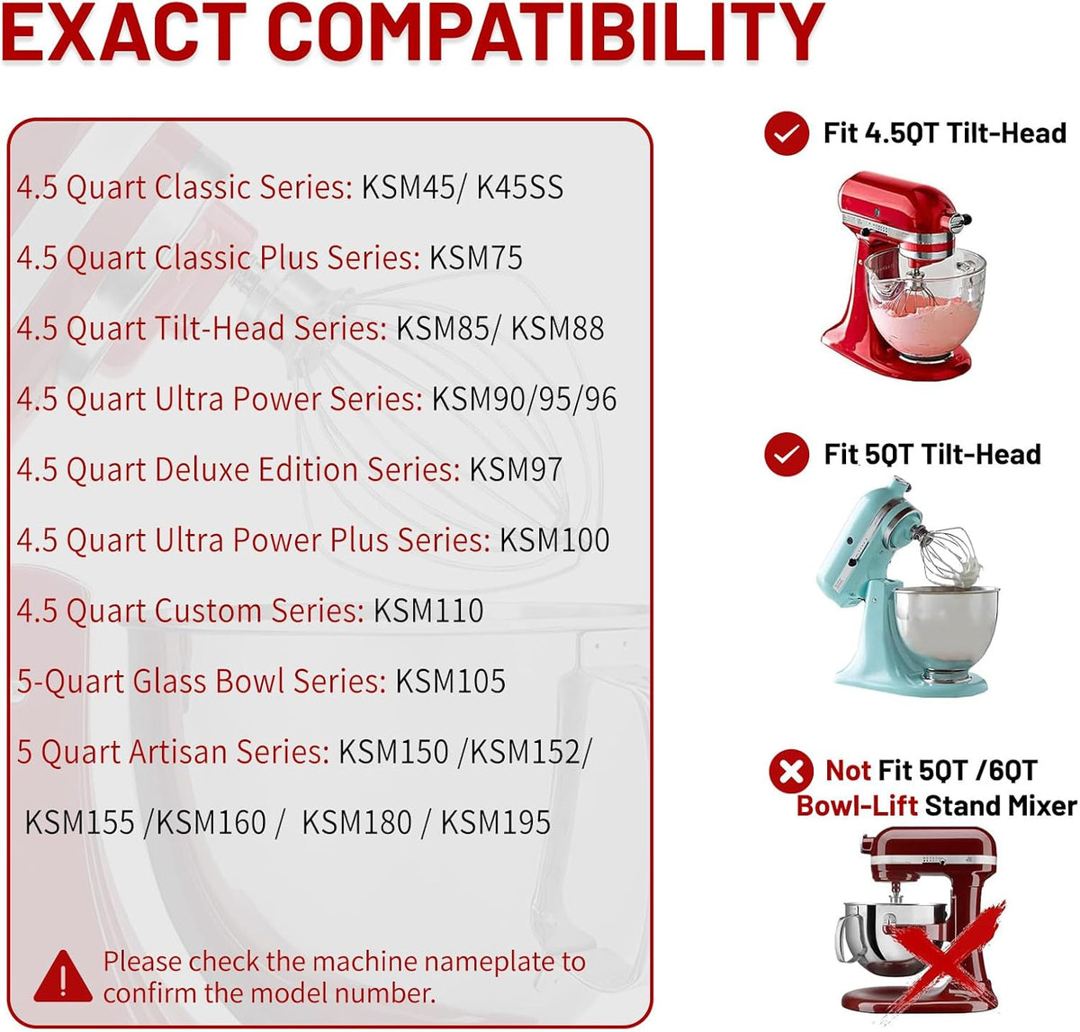 K45WW 6 Wire Whip Attachment for KitchenAid 4.5 5 Quart Tilt-Head Stand Mixer, Dishwasher Safe, Stainless Steel Whisk for Kitchen Aid Mixer Accessory Replacement Parts