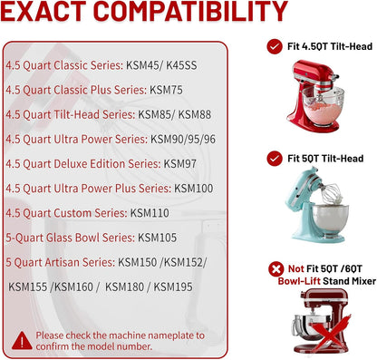 K45WW 6 Wire Whip Attachment for KitchenAid 4.5 5 Quart Tilt-Head Stand Mixer, Dishwasher Safe, Stainless Steel Whisk for Kitchen Aid Mixer Accessory Replacement Parts