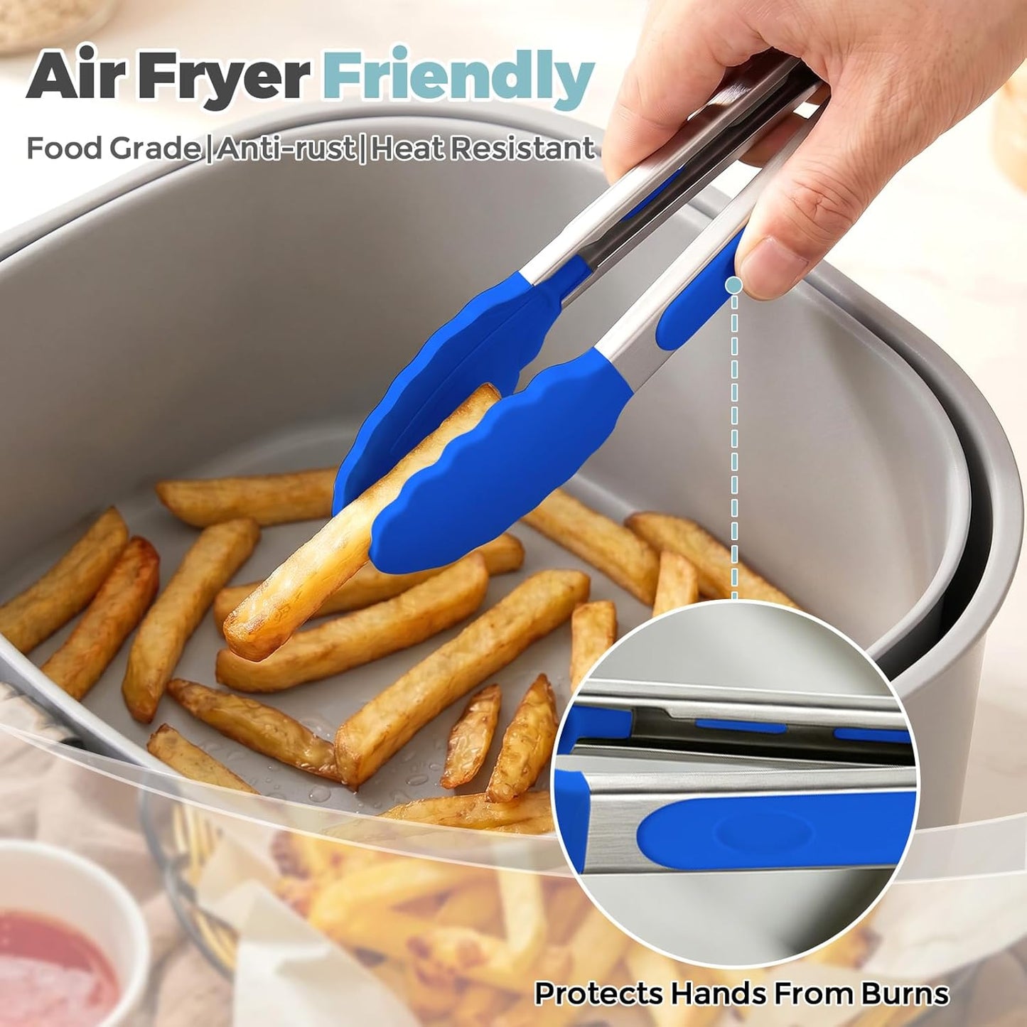 Kitchen Tongs, Stainless Steel Cooking Tongs with Silicone Tips, 600ºF High Heat-Resistant Non Scratch Locking Tongs for Cooking BBQ Grilling Air Fryer Pans, Set of 3 (7" 9" and 12") Black