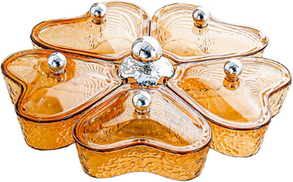 Dried Fruits Tray Candy Snack Plates Platter Appetizer Tray Divided Serving Tray for Cupcake Dried Fruits Family Holiday Home, Clear Grey Bowknot