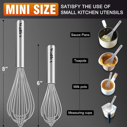 Walfos Whisk,304 Stainless Steel whisk,No-Rust 7+9+11inch Whisks for cooking Nice for Blending,Whisking,Beating.Heat resistant 600°F Dishwasher Safe. Heavy duty kitchen whisk.SILVER