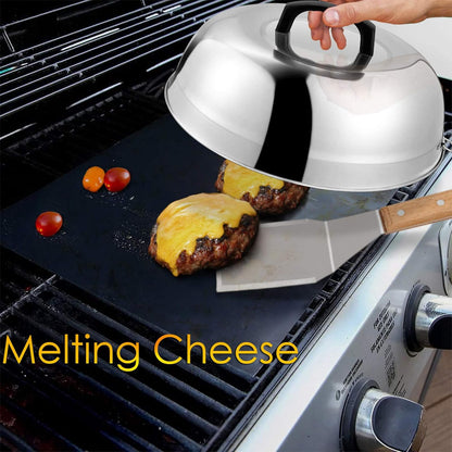 HaSteeL Cheese Melting Dome Set of 2, 12 Inch Round Basting Cover Metal Steam Cover, Stainless Steel Griddle Accessories for Flat Top Grill/Outdoor BBQ/Kitchen Cooking