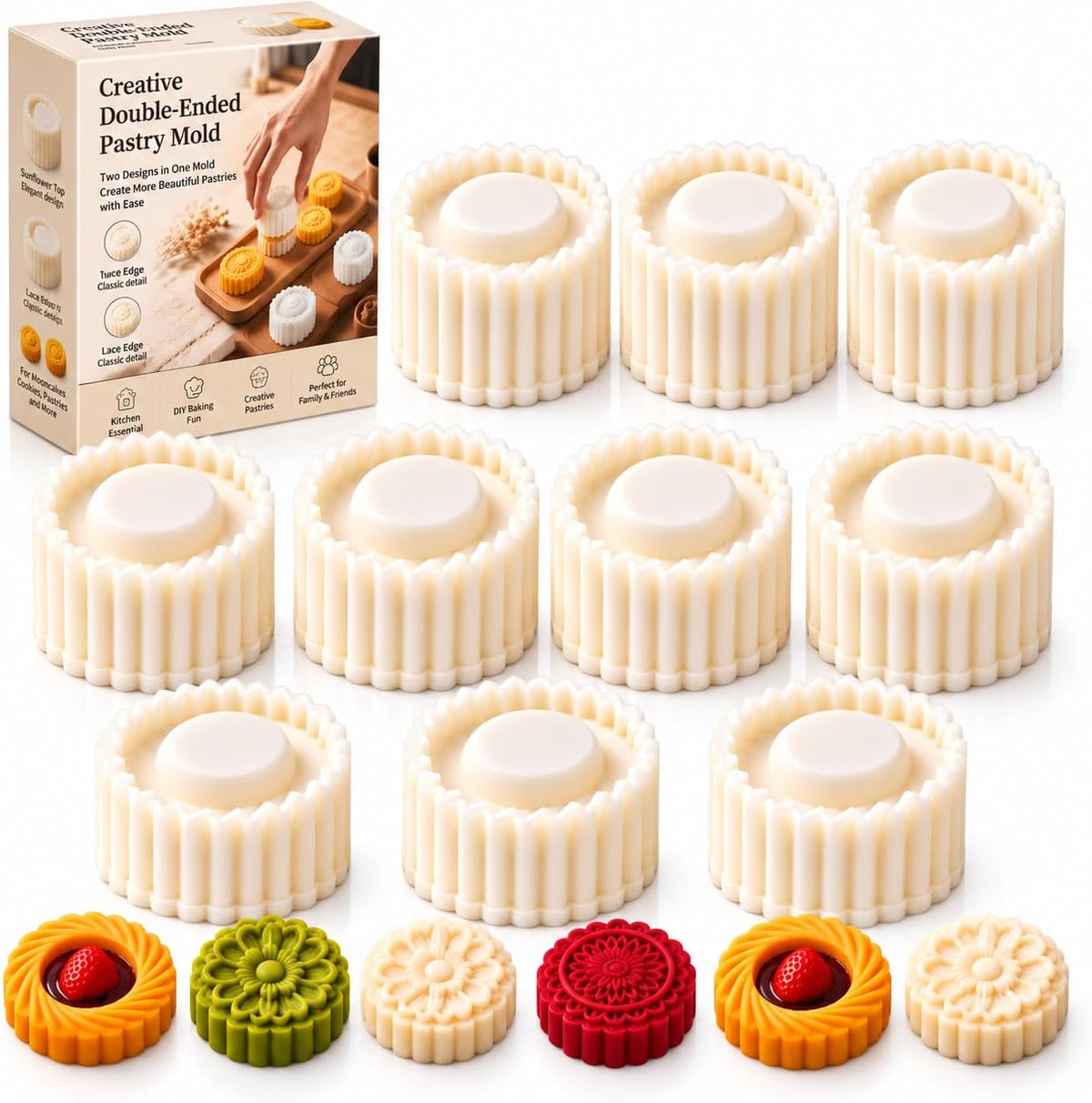 Sunflower Patterned Round Hand Press Mooncake Double Ended Pastry Mold