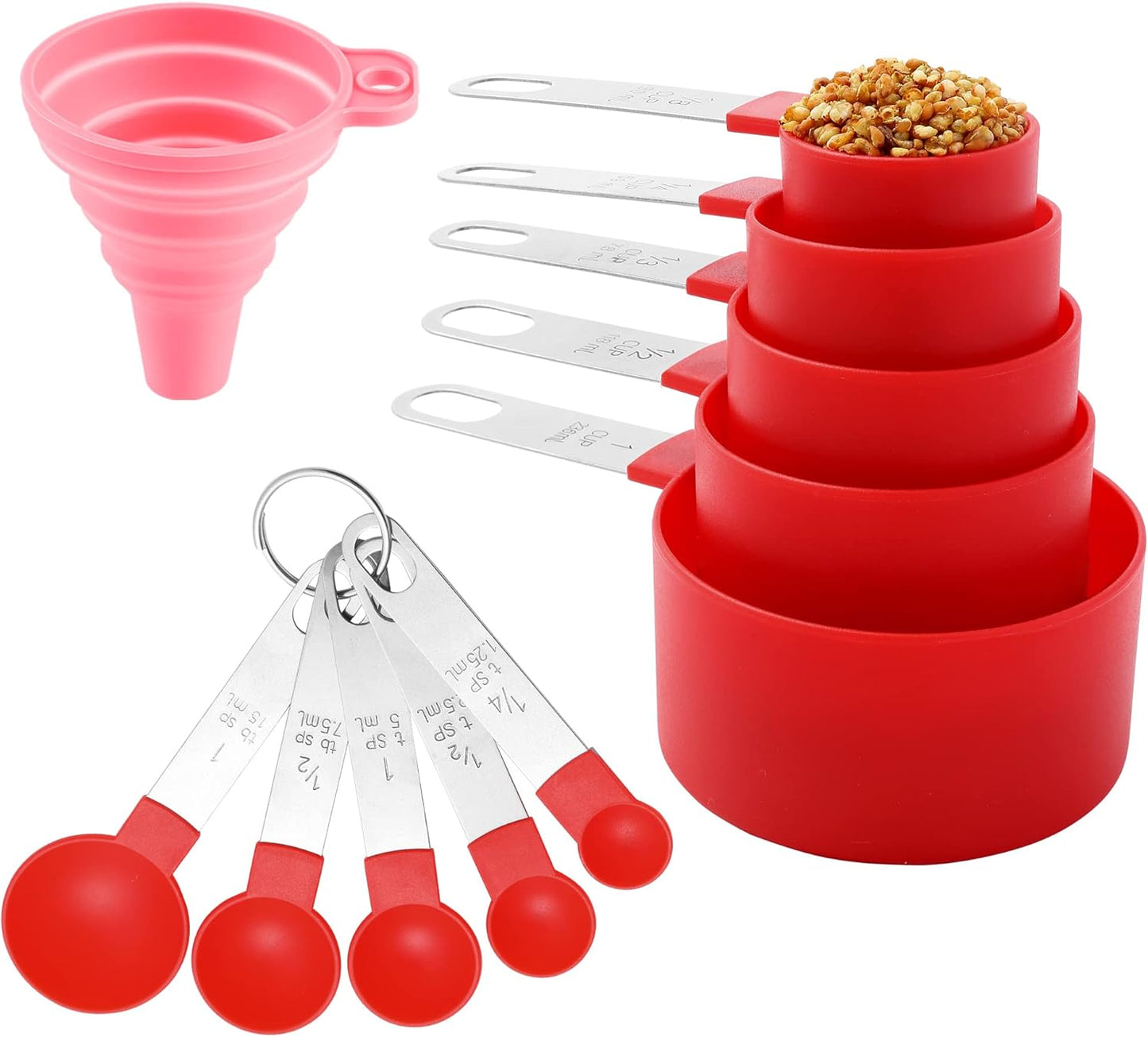 Measuring Cups and Spoons Set of Huygens Kitchen Gadgets 10 Pieces, Stackable Stainless Steel Handle Measuring Cups for Measuring Dry and Liquid Ingredient (Gray)