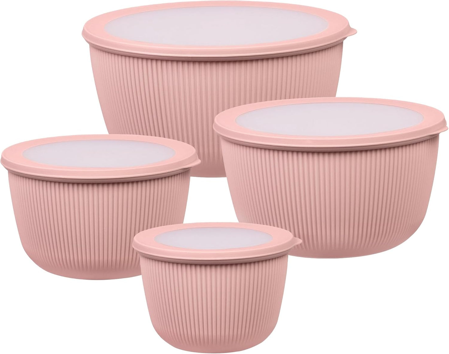 BoxedHome Plastic Mixing Bowls with Lids Set,4.97QT Large Capacity Deep Nesting Bowl,8 Pieces Set BPA-Free Prep Bowls,Dishwasher & Microwave Safe,Beige