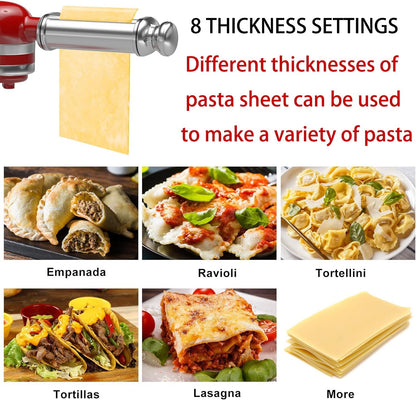 Pasta Maker Attachment for All Kitchenaid Stand Mixers, Kitchen Aid Pasta Attachments Included Pasta Dough Roller, Fettuccine Cutter, Spaghetti Cutter and Cleaning Brush