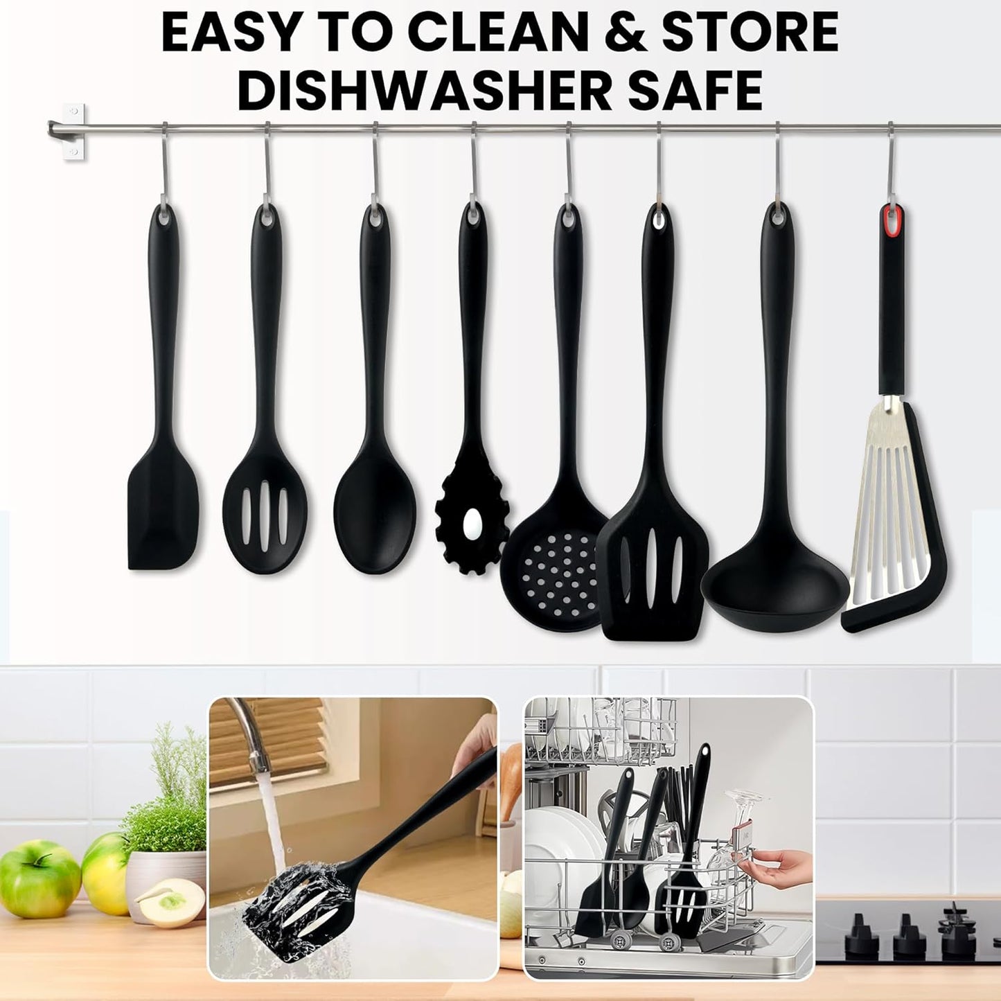 Silicone Kitchen Utensils Set, 5 PCS Heat Resistant Non Stick Cooking Tools, Silicone Spatula/Turner/Serving Spoon/Soup Ladle/Slotted Spoon, for Home and Camping