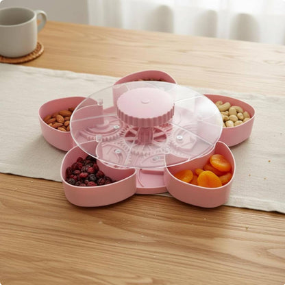 predolo Rotating Snack Tray with Lid Easy to Clean Lidded Rotating Container Portable Divided Rotation Tray Serving Platter for Entertaining, Parties, Blue