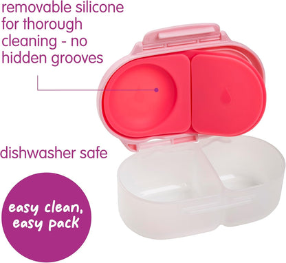 b.box Snack Box 2-Pack - Leak Proof Mini Bento Box for Kids & Toddlers, 2 Compartment Snack Containers for Kids, Dishwasher Safe, BPA-Free, PFAS-Free, Ages 4mo+, 1 3/4 Cup Each (Strawberry + Lilac)