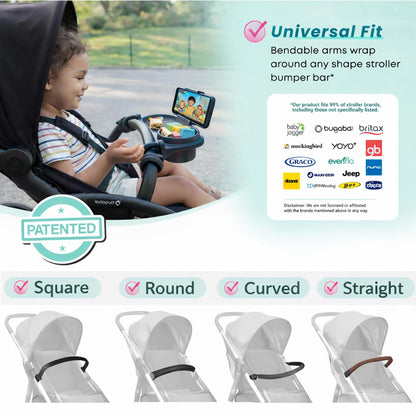 Swanoo Universal Stroller Snack Tray | Compatible With Nuna Mockingbird Bugaboo Uppababy | Stroller Bumper Bar Tray Attachment with Cup Holder | Baby Toddler Disneyland Essentials Stroller Accessories