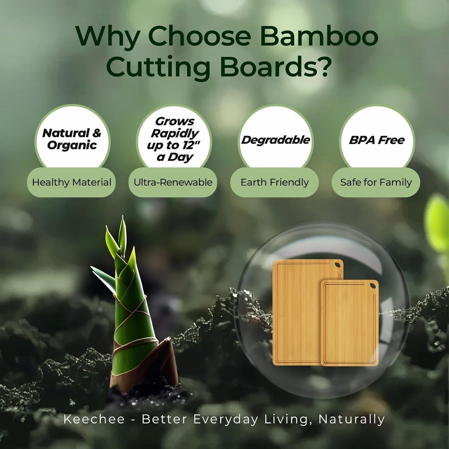 Keechee Wood Cutting Board for Kitchen - Reversible Bamboo Cutting Boards Gift Set of 3 with Juice Groove, Wooden Chopping Board for Meat, Fruit, Vegetables & Cheese (Pre Oiled, Natural)