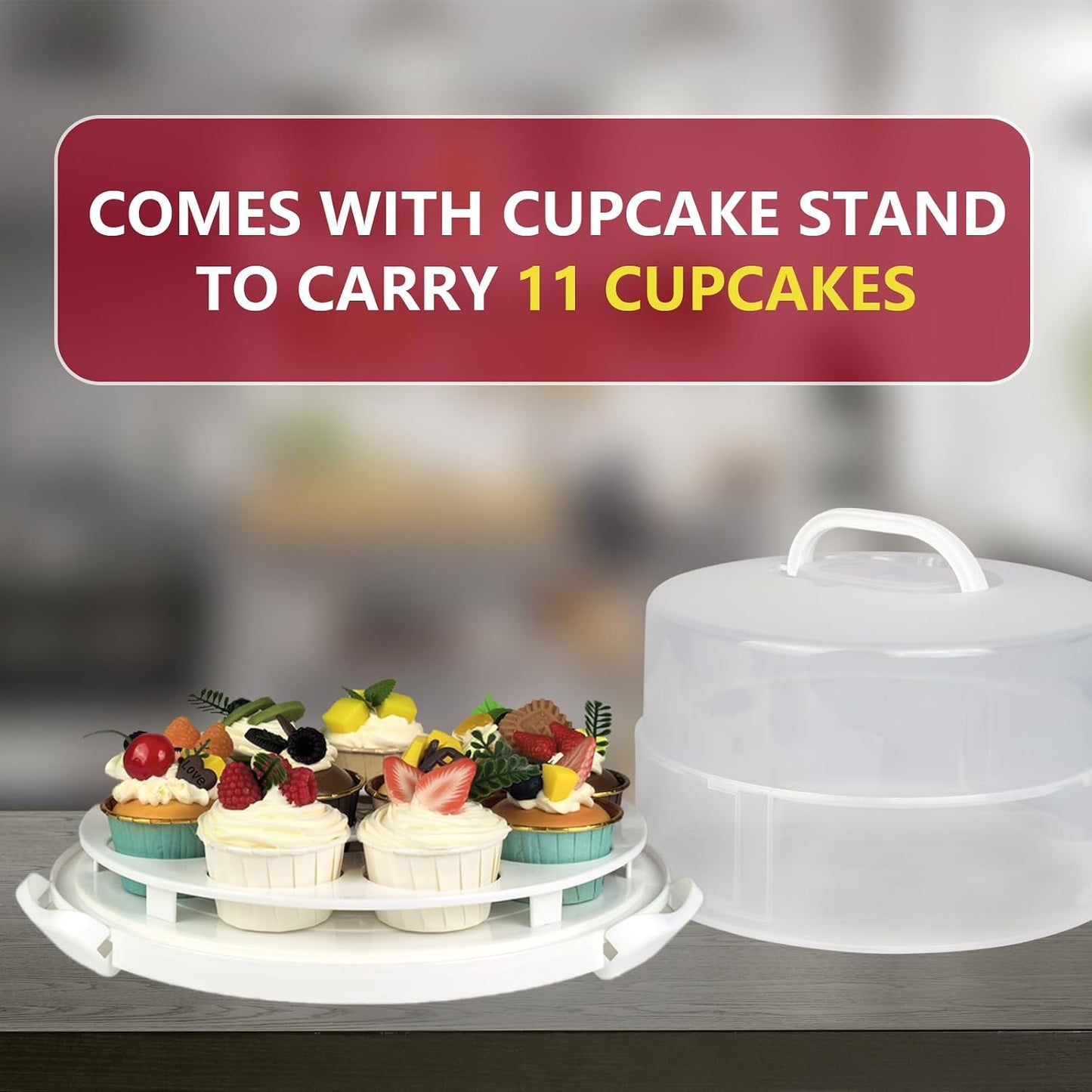 12 Inch Cake carrier Container with Lid and Handles Includes Insulated Bag for Safe Transportation of Buttercream Doesn't Melt Easy for Cakes, Pies and Cupcakes (Grey)