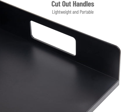 Mind Reader Utensil Napkin and Plate Organizer Tray, Countertop Caddy with 7 Compartments, Holds Plates up to 10.5 Inches, Breakroom and Buffet Organizer, Plastic, Black