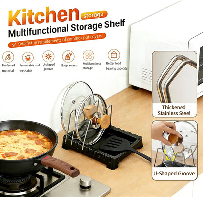 Uidhch Adjustable Pot Lid Holder for Countertop with Drip Tray
