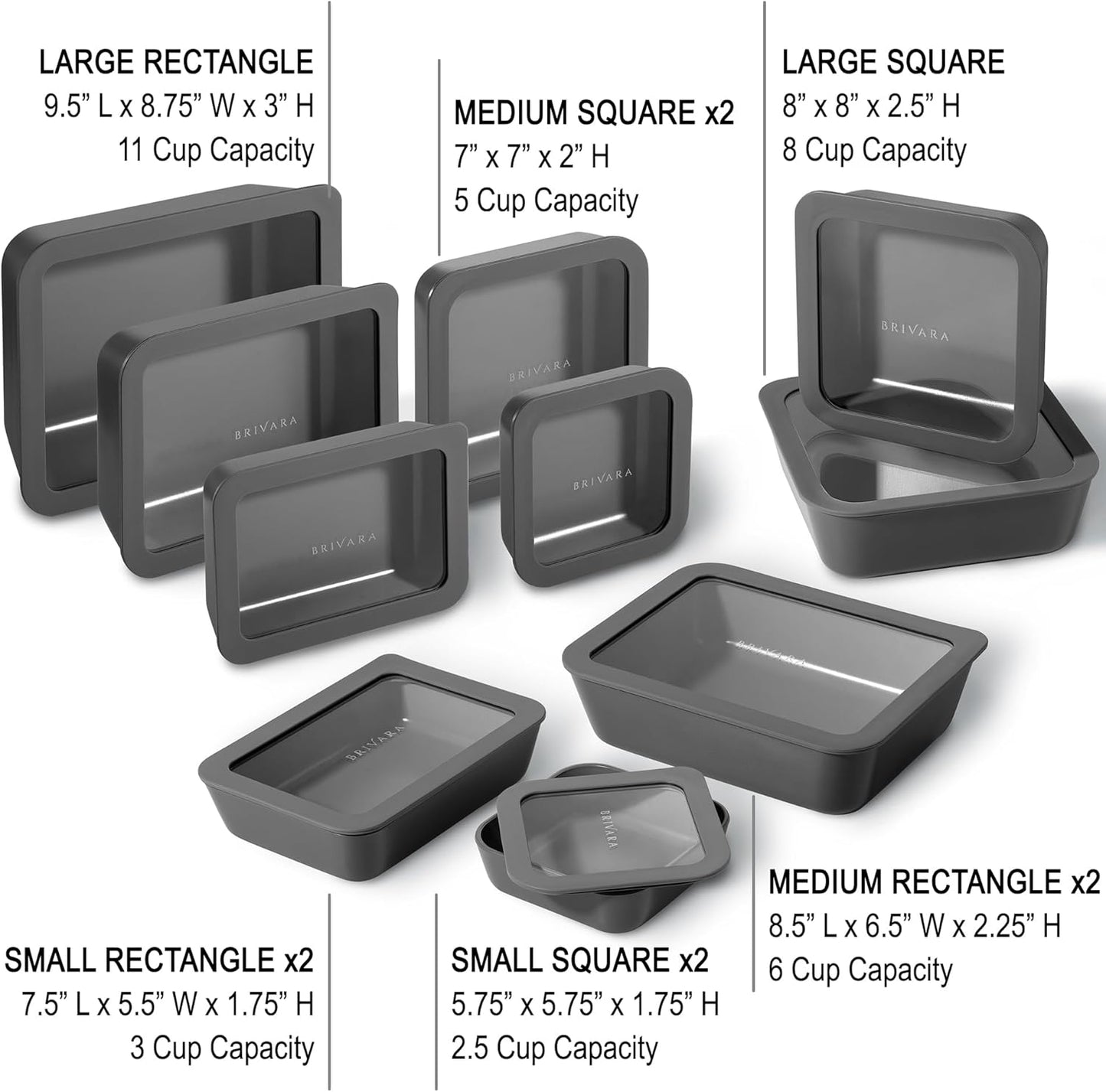 Ceramic Coated Glass Food Storage Container | No PTFE, PFOA, PFAS, and BPA | Reusable Non Toxic Meal Prep Container with Glass Lid | Easy To Store | 3 Cup Rectangle [Onyx]