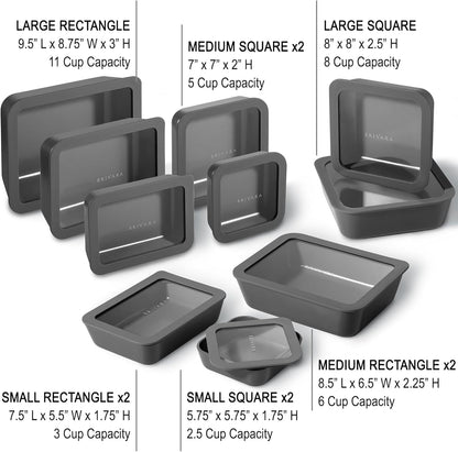 Ceramic Coated Glass Food Storage Container | No PTFE, PFOA, PFAS, and BPA | Reusable Non Toxic Meal Prep Container with Glass Lid | Easy To Store | 3 Cup Rectangle [Onyx]