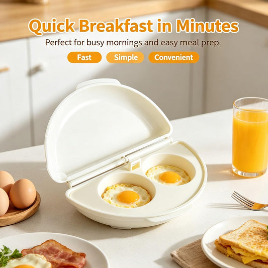 2-in-1 Microwave Omelet & Egg Cooker, 2-in-1 Omelet Maker & Egg Cup Cooker, 2-Cavity Microwave Eggs Poacher & Omelet Maker, Removable Tray (1PCS)