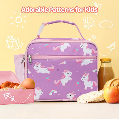 Kids Lunch Bag Boys - Insulated Kids Lunch Box Reusable Lunchbox with Water Bottle Holder Toddler Lunch Tote Bag for School Daycare, Black Dino Fossil