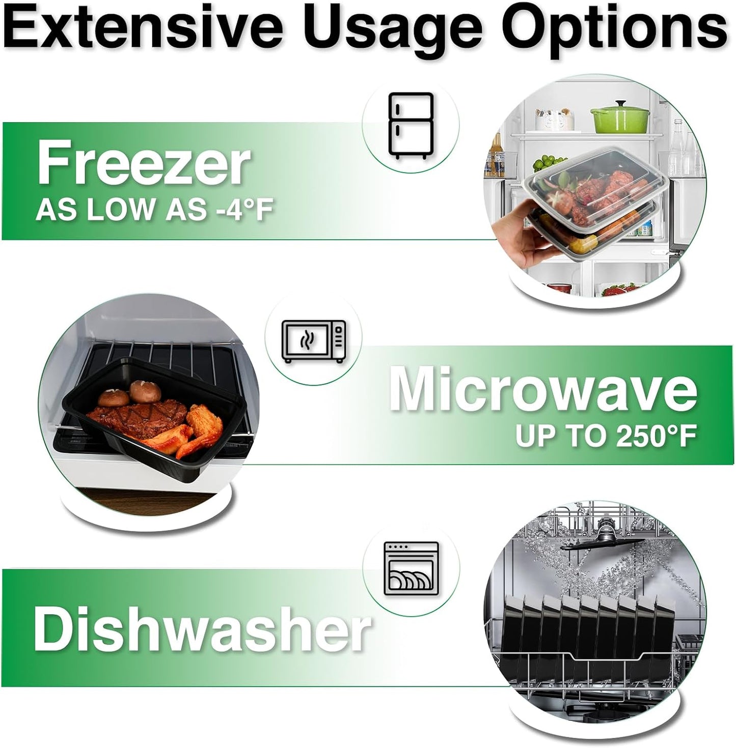 Meal Prep Containers 2 Compartment 15 Pack, 28 oz Divided Reusable Food Storage Containers with Lids Takeout Food Storage Containers Black, Microwave Dishwasher Freezer Safe, Stackable, BPA Free