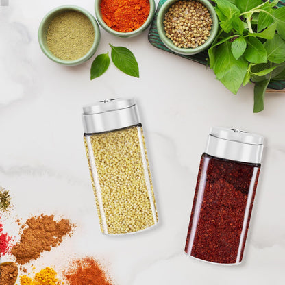 Segarty Spice Jars, 3 oz Spice Bottles with Shaker Lids, Glass Empty Seasoning Containers with Adjustable Pour Holes for Kitchen Spice Storage Stainless Steel Flow Top Salt and Pepper Shakers
