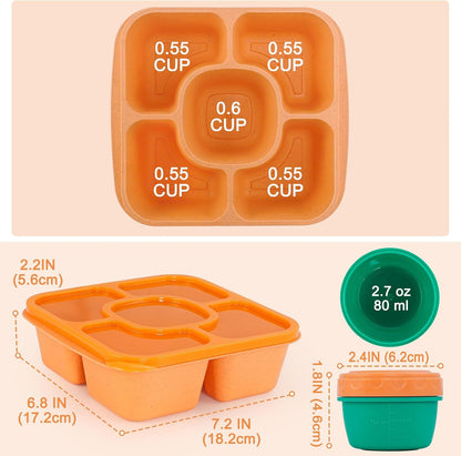 Original Lunchable Snack Containers - 5 Compartments Bento Snack Boxes with 1 Leakproof Small Containers, Wheat Straw, BPA-Free, Set of 2 (Bule+Pink)
