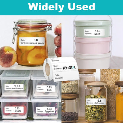Kingtac 500pcs Food Freezer Labels, 1 x 3 Inch Removable for Food Containers, Mason Jar, No Residue Food Storage Labels Perfect for Kitchen Cannot be Torn