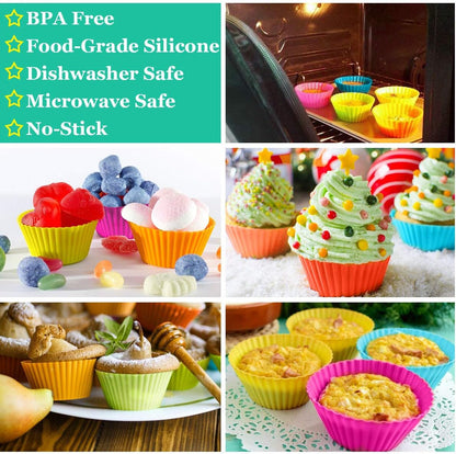 Silicone Cupcake Baking Cups, Multi Color Reusable Muffin Cup Liners, Rainbow Cupcake Wrappers, 6 Vibrant Colors (12pack(3.5x3.5x3.9 inch))