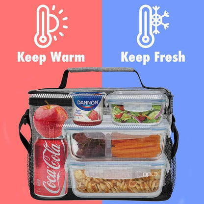 opux Insulated Lunch Box Men Women, Lunch Bag for Work School, Leakproof Soft Cooler Tote Adult, Large Lunch Pail Kids Boys Girls, Picnic Beach Food Bag with Shoulder Strap, Purple Floral