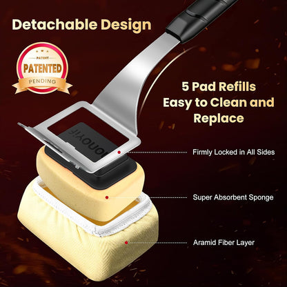 Grill Brush Bristle Free with 5 Replaceable Pads, BBQ Grill Brush Replaceable Cleaning Head, Grill-Cleaner Brush for Cast Iron/Stainless Steel Grates, Gift for Men Dad-Red