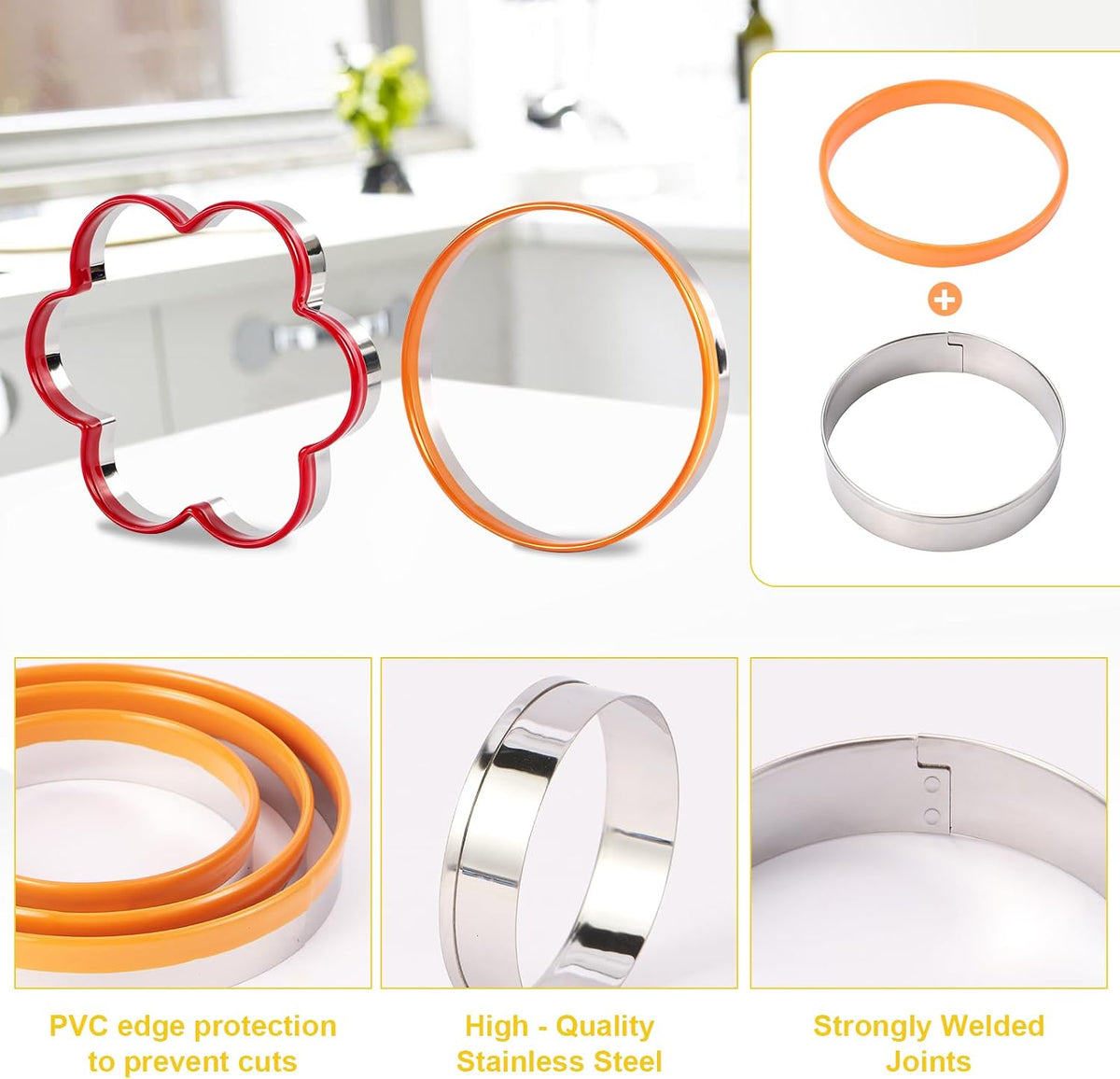 6 Pcs Cookie Cutters Set - Flower and Round Shapes Biscuit Cutter