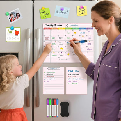 MaxGear 4 Pack Magnetic Fridge Calendar Set, 15" x 11.5" Dry Erase Whiteboard Calendar for Refrigerator, Includes Monthly, Weekly, List and Small Board with 5 Markers, 1 Eraser and 5 Magnets