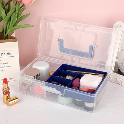 JUXYES Clear Art Craft Supply Storage Bin Sewing Box With Handle Lid | Clear Stackable Latching Craft Storage Bin for School Office, Organizing Stationery, Sewing, Art Craft, DIY Supplies