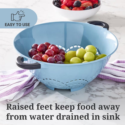 5 Qt Colander,Slate Blue Plastic with Soft Grip Handles&Raised Feet,Durable