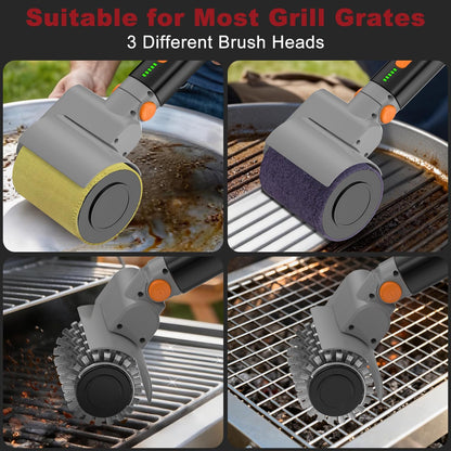 Electric Grill Brush, Cordless BBQ Grill Cleaner Tool With 3-Speed for Burnt Grease, Anti-Shedding Safe Wire, 150+ Min Runtime & Waterproof, Effortless Grill Brush for Backyard Barbecue Outdoor Grills