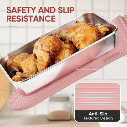 Yutat Silicone Oven Mitts - Oven Mitts and Pot Holders Sets Made of Non-Slip & BPA-Free Silicone, High Heat Resistant 500 Degrees, Perfect for Kitchen Cooking Baking BBQ, Peak Green