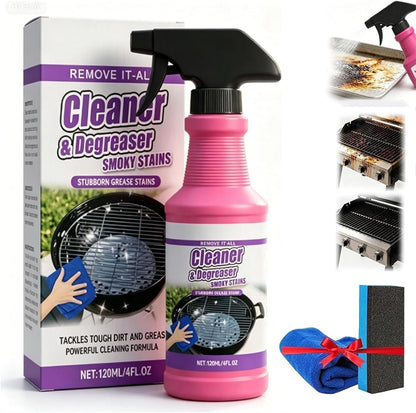 Fast-Acting Heavy-Duty Grill Degreaser Spray, 120ML BBQ Grill Cleaner Spray for Outdoor Grills, All Purpose Oven Degreaser Cleaner for Barbecue Grills,Smoky Stains and Stubborn Grease