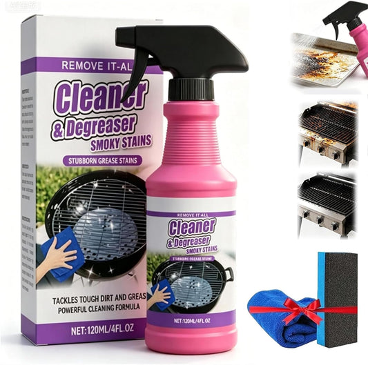 Fast-Acting Heavy-Duty Grill Degreaser Spray, 120ML BBQ Grill Cleaner Spray for Outdoor Grills, All Purpose Oven Degreaser Cleaner for Barbecue Grills,Smoky Stains and Stubborn Grease