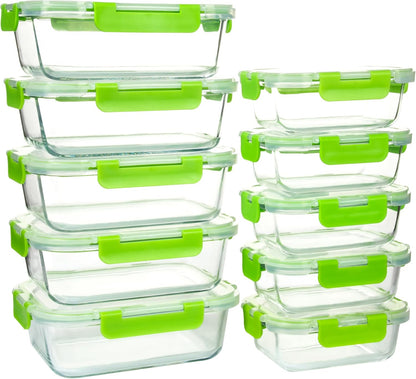 UMEIED 10 PACK Glass Food Storage Containers with Leak Proof Lids, Glass Airtight Meal Prep Containers Set for Lunch, On the Go, Leftover, Kitchen Pantry Organizers and Storage (Pink)