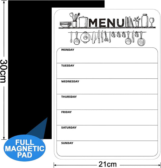 Menu White Board Weekly Planner, Magnetic, A4 | Meal Planner Shopping List, To Do List, For Refrigerator, Reusable Dry Wipe Calendar, Ideal For Notes