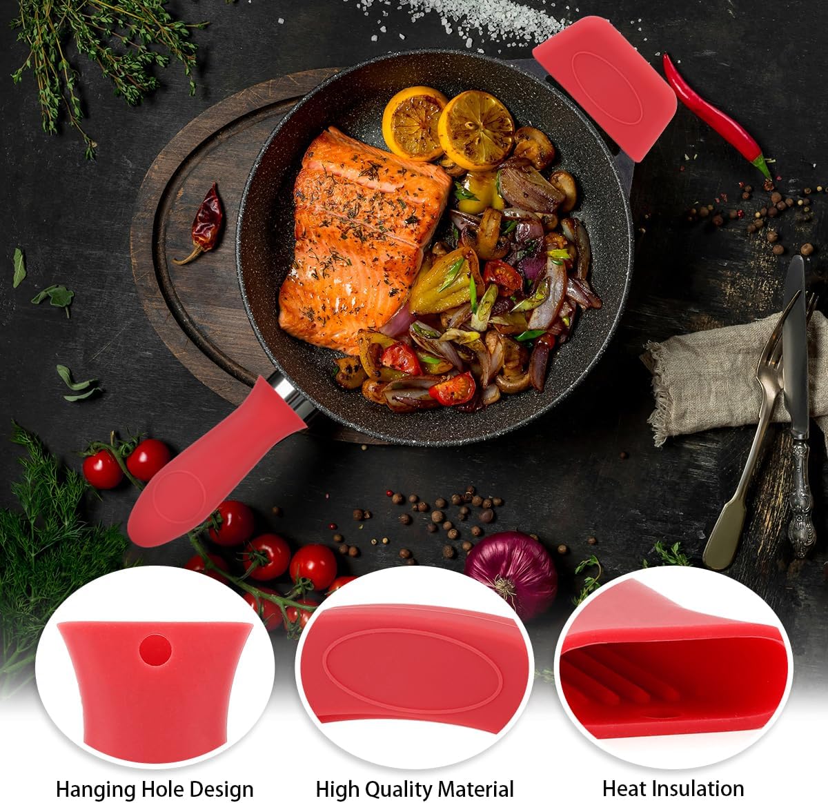 Cast Iron Handle Cover Silicone Pot Holders 2PCS Cast Iron Skillet Handles Cover Heat Resistant Silicone Hot Handle Holder Cast Irons Handless Sleeve for Frying Pan Cast Irons Skillet Griddle Cookware
