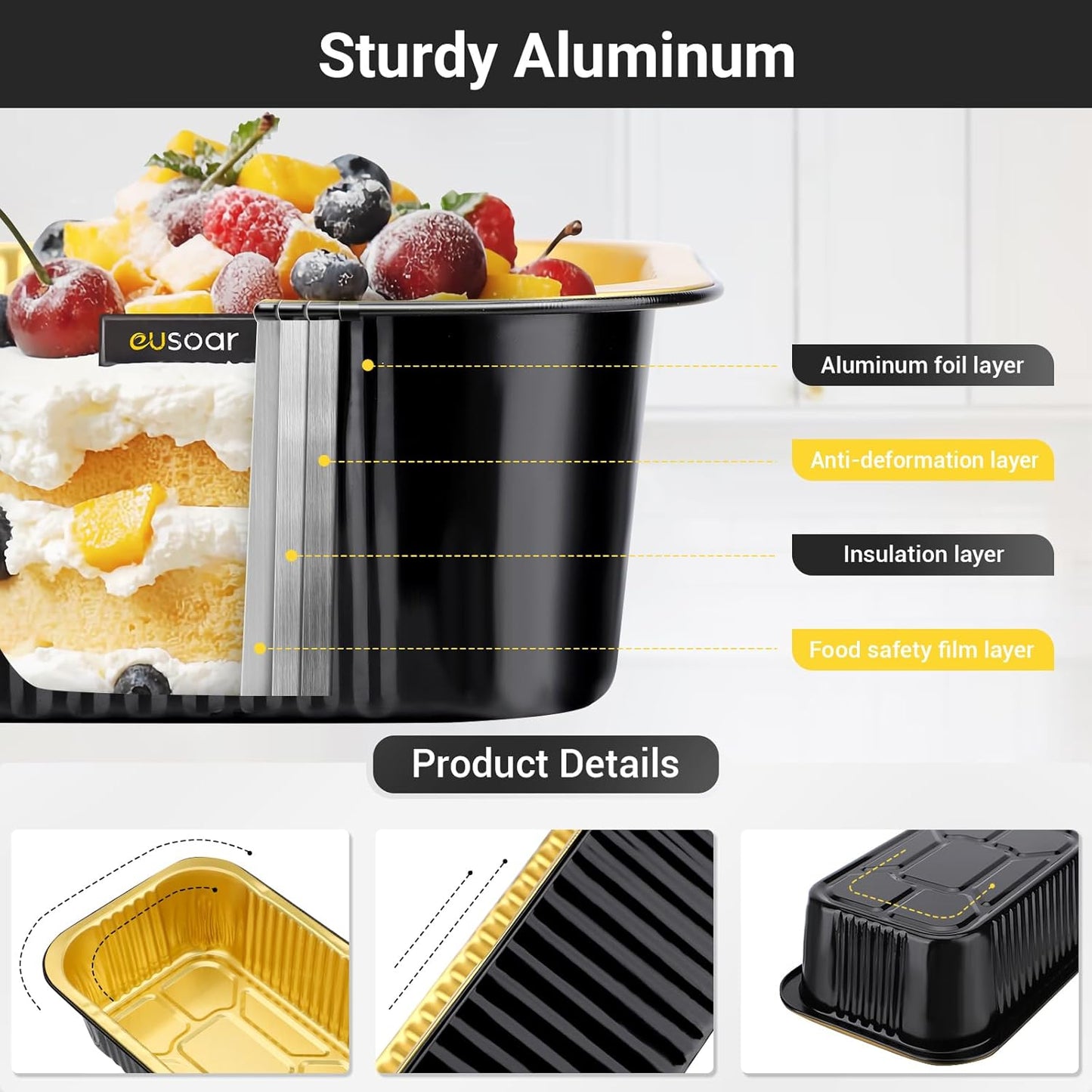 EUSOAR Aluminum Pans with Lids, 50pack 32oz Small Disposable Foil Loaf Cake Food Storage Pans, Catering Party Meal Prep Freezer Drip Pans for Microwave Oven Safe Cooking,Baking,Heating,Takeout
