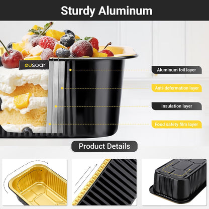 EUSOAR Aluminum Pans with Lids, 50pack 32oz Small Disposable Foil Loaf Cake Food Storage Pans, Catering Party Meal Prep Freezer Drip Pans for Microwave Oven Safe Cooking,Baking,Heating,Takeout